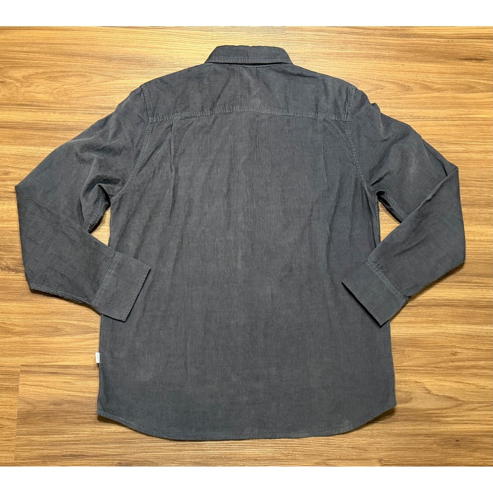 Wellen Slim Fit Corduroy Button Down Shirt Charcoal Grey Organic Cotton Sz L - Picture 10 of 10